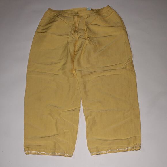 Sylvie Yellow Summer Linen Pants With White Embroidery Size 14X - Picture 1 of 6